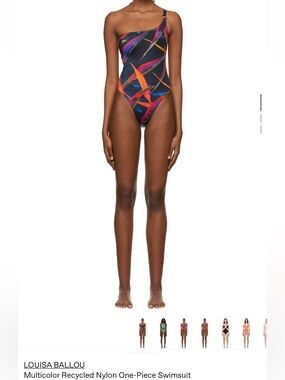 Louisa Ballou One-Shoulder Multicolor Tropical Print Swimsuit